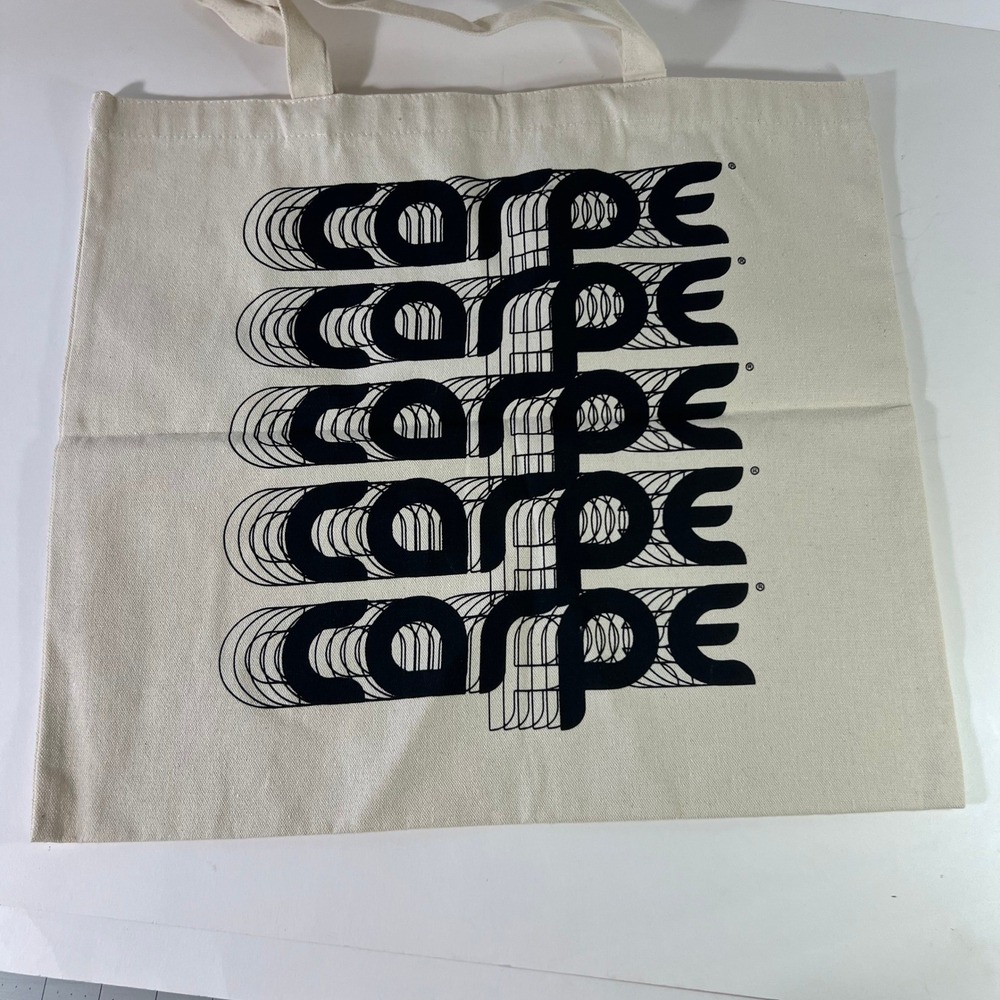 Carpe Canvas Tote Bag Cream‎ Black 16 x 17" New